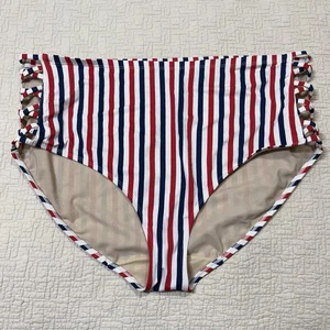 Swim by Cacique Red White & Blue Striped High Rise Bottom Size 24 - Picture 1 of 8