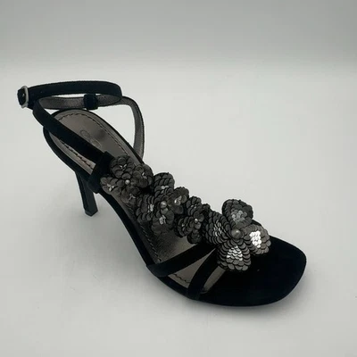 Sandalia Coach para mujer de gamuza blanca con lentejuelas y tiras, negra, 9,5 M Foto 1 de 4