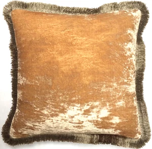 Anke Drechsel Cushion PLAIN Silver Fringe Taupe Embroidered Silk Velvet Kissen - Bild 1 von 16