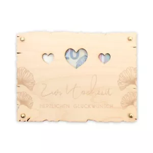„Zur Hochzeit herzlichen Glückwunsch“ - Glückwunsch-Karte aus Holz - Bild 1 von 7