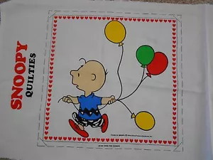 Peanuts Charlie Brown With Balloons Quilties Wall Hanging Fabric Panel 14" x 14" - Picture 1 of 2