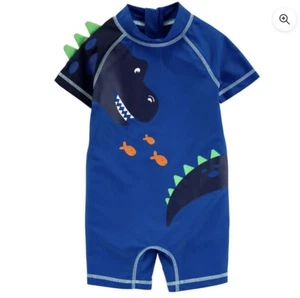 NWt carters 18 mos dinosaur rash guard swim suit one piece blue boys july 4th - Picture 1 of 6