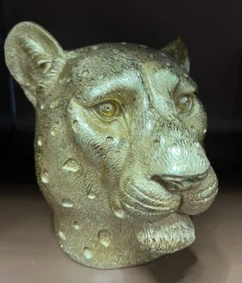 "Estatua busto dorado leopardo 11""/12"" cabeza de leopardo dorado color oro amarillo" Foto 1 de 4