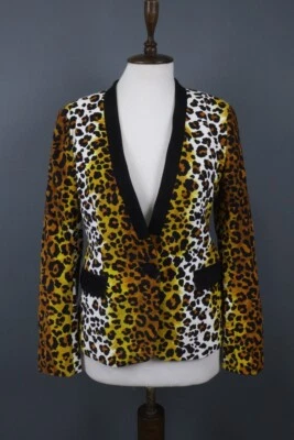 Love Moschino Multi Cotton Leopard Print Deep V-Neck Button Front Jacket Size 8 - Image 1 of 4
