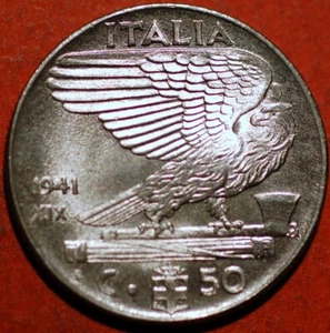 1941 XIX Italy 50 Centesimi Vittorio Emanuele III KM# 76b - Picture 1 of 2