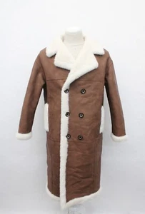 TOTALMENTE NUEVO MARRÓN FALSO ABRIGO DE PIEL Y CUERO SINTÉTICO CHAQUETA HOMBRE TALLA 38-40 S-M - Imagen 1 de 6