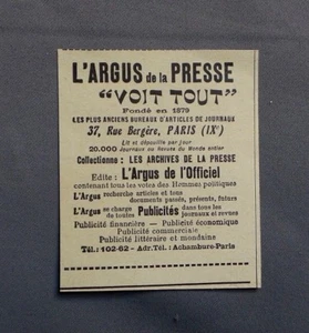 PUB PUBLICITE ANCIENNE ADVERT CLIPPING 031017 / L ARGUS DE LA PRESSE VOIT TOUT - Picture 1 of 1