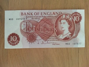 10/-Ten Shillings Hollom Replacement Banknote Prefix M53 Unc Cat B296 - Picture 1 of 3