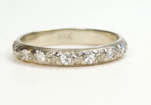 Antique 1920's Diamond Wedding Band 17K White Gold Ring Size 6.25 UK-M EGL USA - Picture 1 of 13