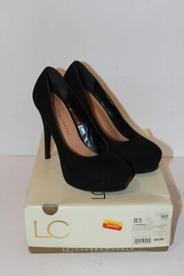 Lauren Conrad Johanna 8.5M 码黑色纺织懒人鞋 4.5 英寸高跟鞋带盒 — 第 1/4 张图片