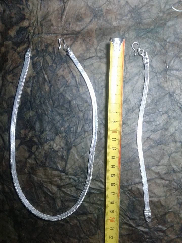 collana 45 CM PIU BRACCIALE 20 CM bagno argento indiano SNAKE INDIAN piatto  - Immagine 1 di 1