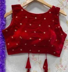 Stilvolle Damen Samt U-Boot-Ausschnitt Patry Wear Sari Bluse, Bluse, Sari Top - Bild 1 von 6