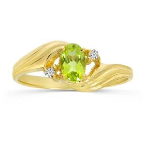 10k Yellow Gold Oval Peridot And Diamond Ring - Picture 1 of 6