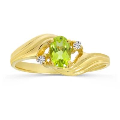 10k Yellow Gold Oval Peridot And Diamond Ring - Image 1 of 4