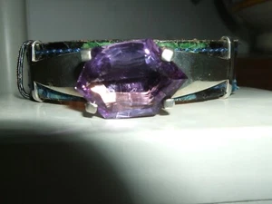 BRACCIALE BRACELET AMETISTA ARGENTO 925 STERLING SCHIAVA PELLE PITONE CM 16/17 - Foto 1 di 12