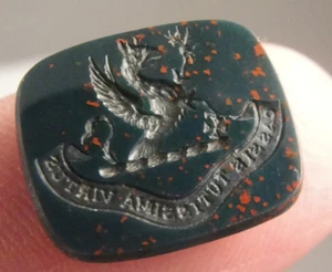 Very Fine Dragon Crest Green Agate SEAL INTAGLIO c1850 #2 - Picture 1 of 5