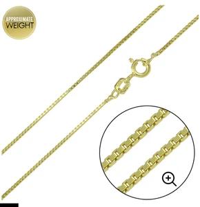 Collar Cadena Caja Plata Esterlina 925 Chapado en Oro 14K 0.8-1mm Tamaño Italia UNISEX - Imagen 1 de 3