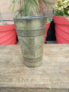 Antique Old Rare Brass Hand Carved Beautiful Floral Design Lassi Glass Cup - Picture 1 of 6