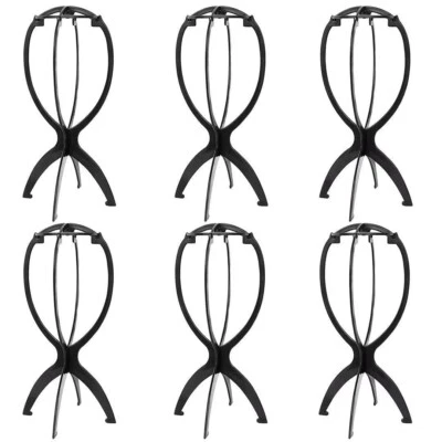 6 Pack Short Wig Stand Portable Wig Holder, 14.2in Travel Wig Stand Black - Image 1 of 4