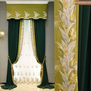 dark green blue living room thick velvet cloth curtain valance tulle panel C633 - Picture 1 of 12