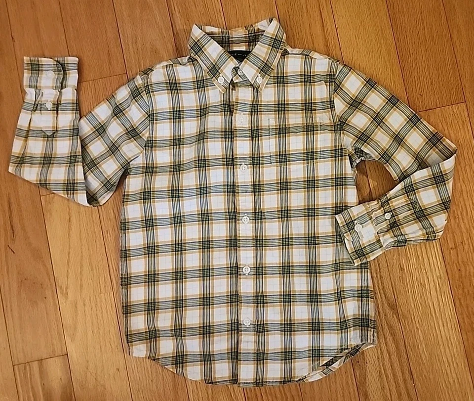 Camisa niño talla 5 Janie And Jack amarilla y azul a cuadros manga larga con botones Foto 1 de 1