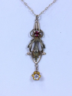 Beautiful Vintage 10K Yellow Gold Ruby and CZ Necklace 16"- 13495 - Image 1 of 4