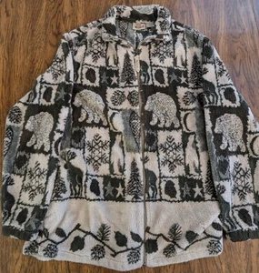 Vintage Woolrich Deep Pile Fleece Sherpa Jacke USA Eisbär Muster Damen M - Bild 1 von 5
