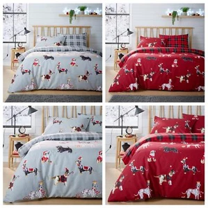 Christmas Dogs Duvet Cover Set Quilt Covers Reversible Check Bedding Bed Linen  - Picture 1 of 5