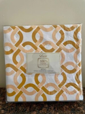 Juego de 3 fundas edredón dorado King 100 % algodón puro de lujo Foto 1 de 4