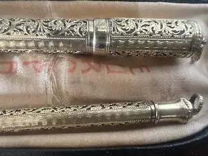 EUROPE Retractable Fountain Pen Gold 14 And Vintage Embroidery Pencil - Picture 1 of 16