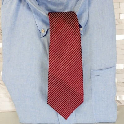 Corbata para el cuello para hombre roja blanca a rayas seda traje liso vestido simple micro frase simple Foto 1 de 4