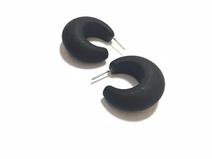 Black Matte Chunky Snail Shell Hoop Earrings - Picture 1 of 8