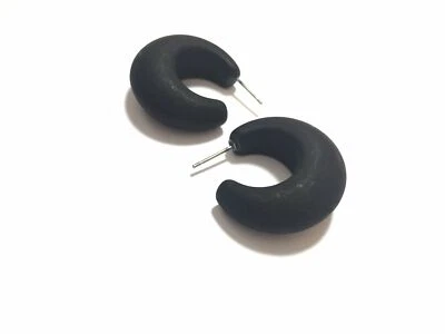 Black Matte Chunky Snail Shell Hoop Earrings - Image 1 of 4