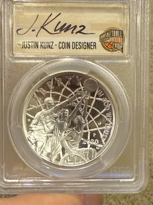 2020-P Basketball Hall Of Fame Silver Dollar PCGS PR70! First Strike Signed - Image 1 of 2