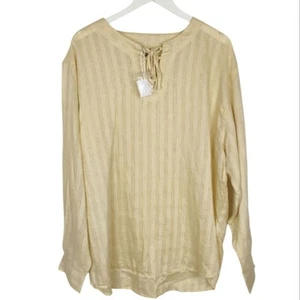 Bohio 100% Linen Long Sleeve Mens Shirt Tunic V Neck Collarless Size XL NWOT - Picture 1 of 16