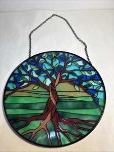 Albero della Vita Vetro Colorato Prendisole Finestra da Appendere circa 6,5” Rotondo - Foto 1 di 5