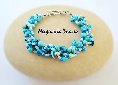 Artisan Braided/Weaved Howlite Turquoise & Seed Beads Bracelet (7.5") - Image 1 of 4