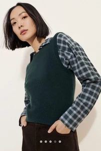 Alex Mill 100% Cashmere Sweater Vest Women Sz S Kelly Green Holiday Academia - Picture 1 of 3