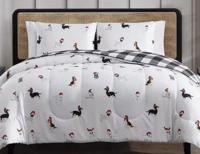 Hallmart Holiday Full Queen Dachshund Poodle Dogs Plaid Reversible Comforter Set - Image 1 of 4
