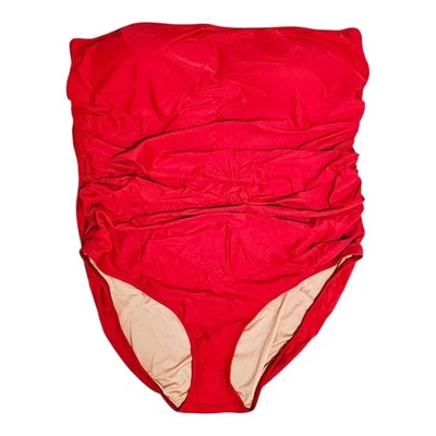 J. Crew Ruched Bandeau w/straps Womens Swimsuit Bright Red One Piece Sz 22 BC115 - Image 1 of 4