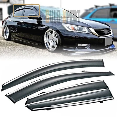 For 2013-2017 Honda Accord Sedan Window Visor Vent Rain Guards w/ Chrome Vafucwt - Image 1 of 4