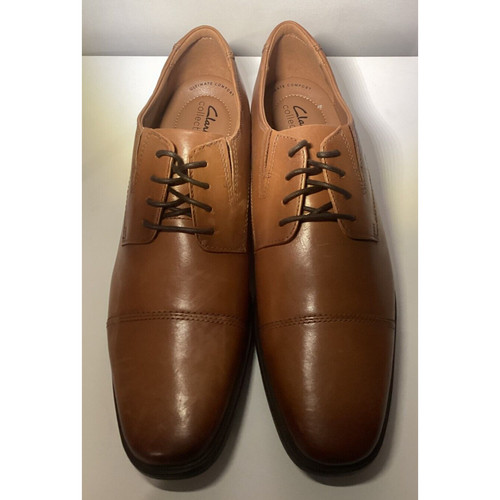 Clarks Collection Scarpa Oxford Uomo Tilden Cap Pelle Marrone Scuro 12M Nuova con etichette