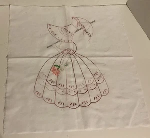 2 unvollendete bestickte Quiltblöcke Southern Belle Regenschirm Mädchen 19x19 Zoll - Bild 1 von 4