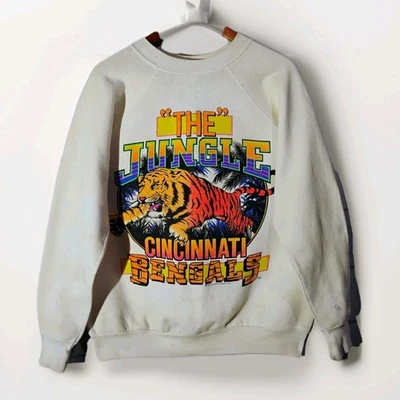 Sudadera Vintage Años 80/90 Cincinnati Bengals "La Jungla" Neón Cuello Redondo Foto 1 de 4