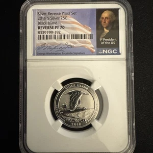 2018 S Silver Block Island NP quarto prova inversa PF70 NGC etichetta Washington - Foto 1 di 3