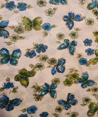 Tela Floral Mariposa Azul Verde Lima 3.5 Yardas X 35"  Foto 1 de 4