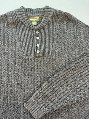 Eddie Bauer VTG Sweater Men’s Grey Henley Heavy Fisherman XL Tall 3/4 Button EUC - Image 1 of 4
