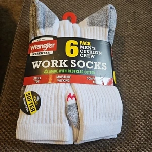 Wrangler Herren 6er Pack Cushion Crew Arbeitssocken Größe 6-12 weiß NEU - Bild 1 von 8