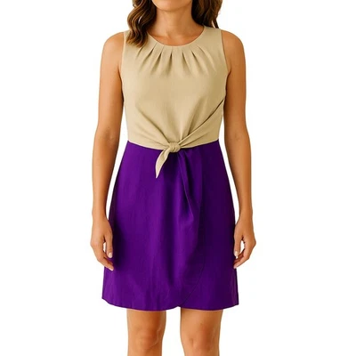 Richard Chai Dress Colorblock Faux Wrap Minimalist Purple Ivory Women Size 9 New - Image 1 of 4