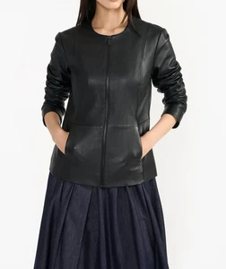 Women Leather Jacket Black Biker Moto Pure Lambskin Size XS S M L XL XXL 3XL - Picture 1 of 7